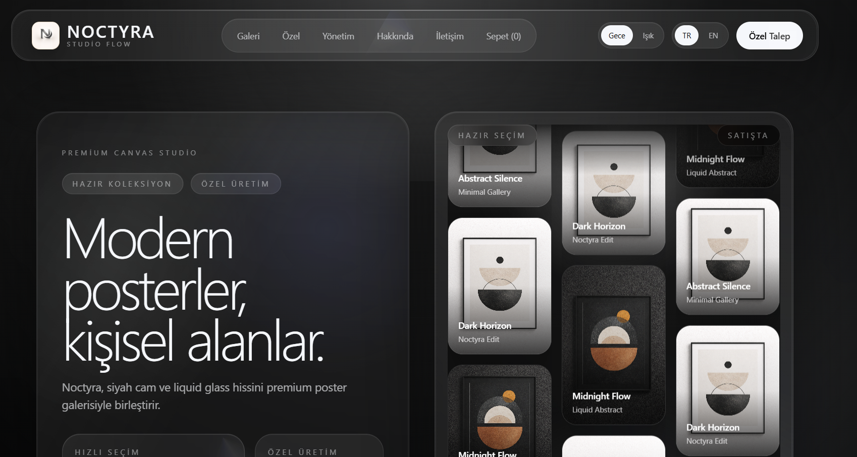 Noctyra e-ticaret web uygulaması arayüz görseli